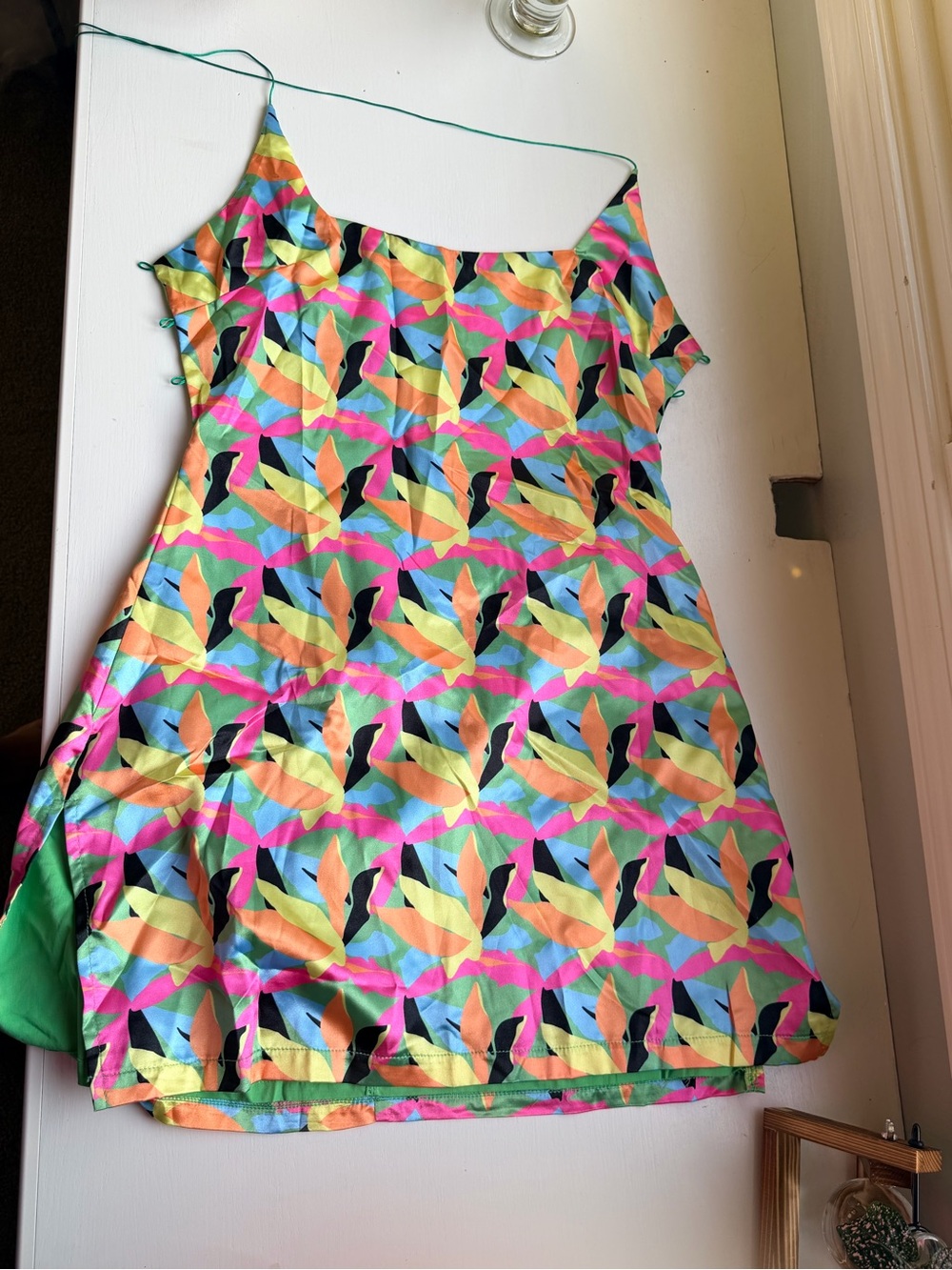 Beginning Boutique Neon Leaf Print Slip Dress